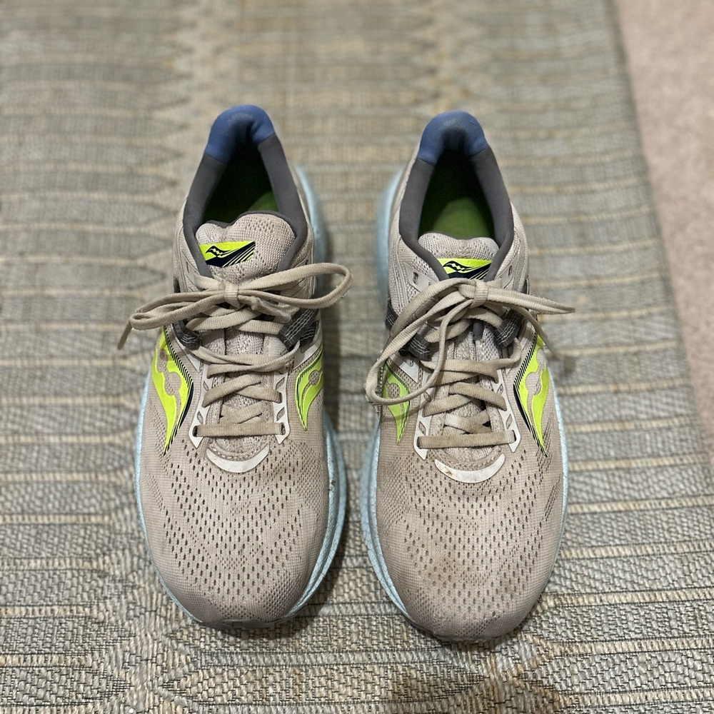 Saucony Taupe and Lime Athletic Sneakers